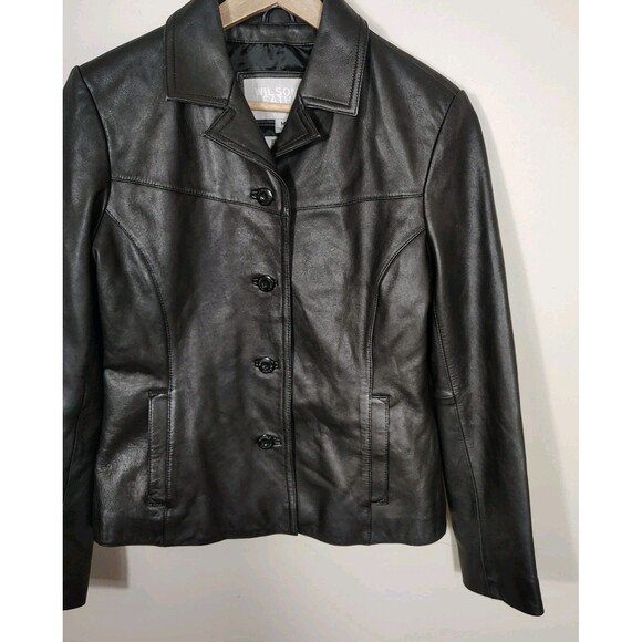 Vtg Maxima Wilson's Womens Black Leather Jacket Medium Button Up Soft 90s Y2K - Picture 4 of 16